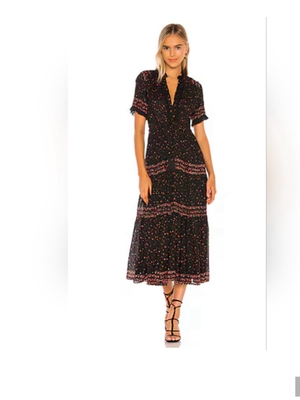 Free People Black Floral Tiered Maxi Dress with Multicolor Print